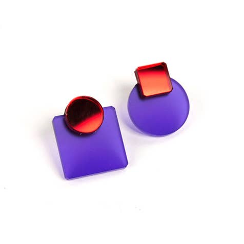 Pamela Coromoto - Glare Mini Earrings: Jade and Purple Mirror