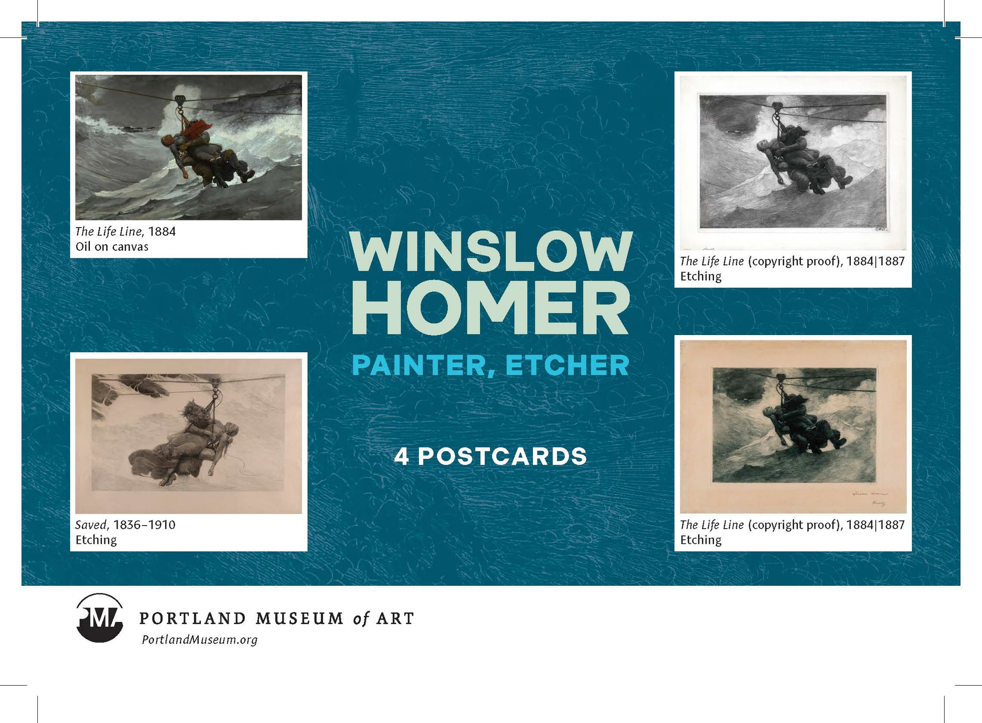 Winslow Homer Life Line  Postcard Pack of 4 - PMA Store at the Portland Museum of Art, Maine